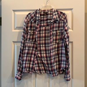 Plaid button down top